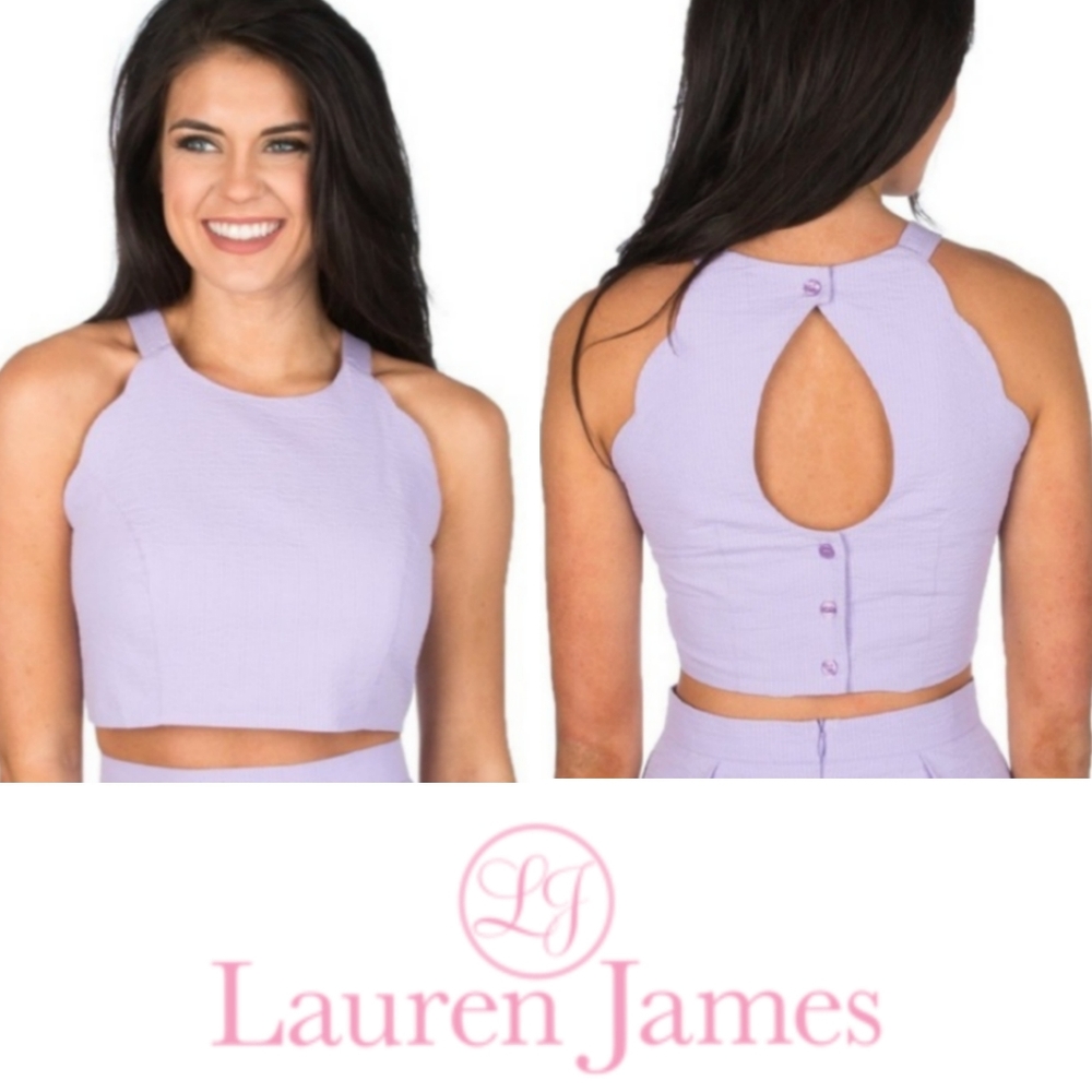 Carley crop top / scalloped / seersucker / purple